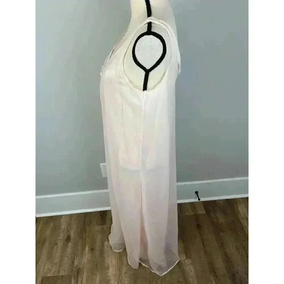 Vtg Val Mode Floor Length Rose Nightgown Pink Chiffon Slip Dress Sleeveless S - Picture 5 of 15